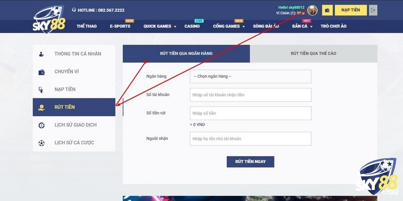 Cách thực hiện rút tiền Sky88 với hướng dẫn chi tiết