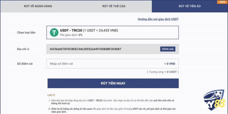 Lưu ý khi thực hiện rút tiền trên nhà cái Sky88